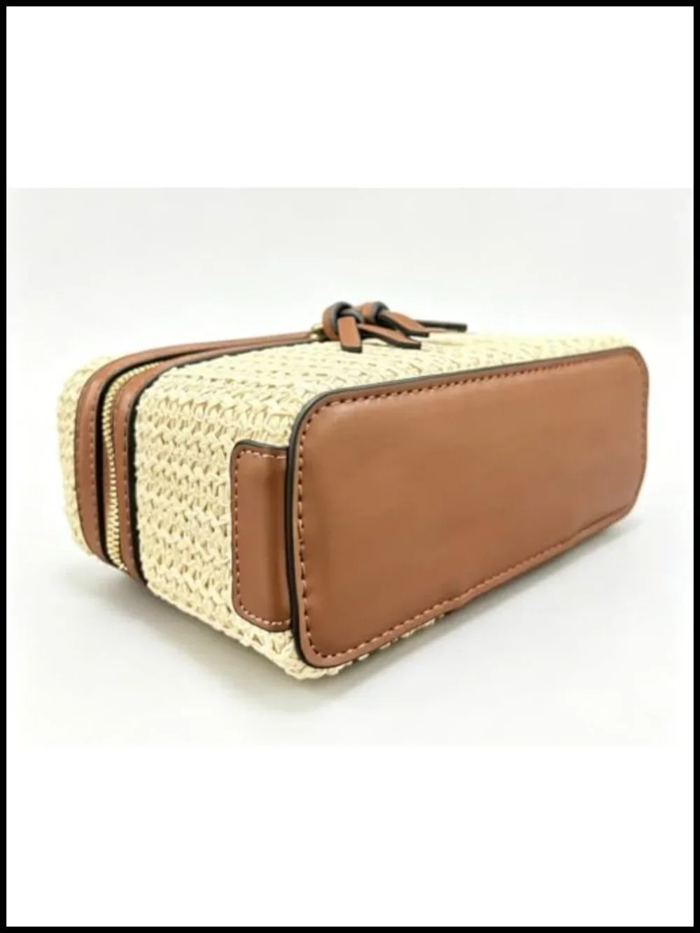 Boho Straw Satchel Crossbody Purse w/ Top Handle, Woven Summer Beach Handbag